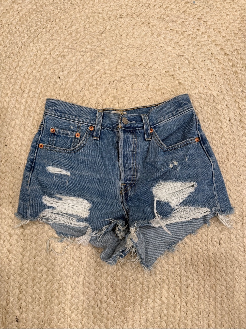 Levi's Distressed Ripped Jean Shorts - Blue